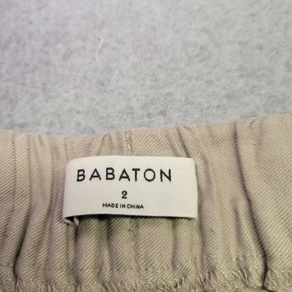 Babaton Pleated Linen Blend Trousers Tan Beige Elastic Waist Pants Size 2